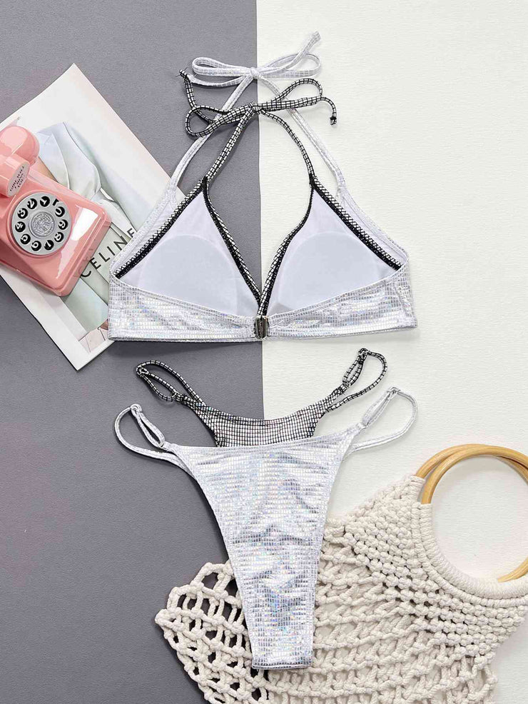 Chic Faux Layered Halter Neck Bikini Set - Stylish Two-Piece Swimwear
