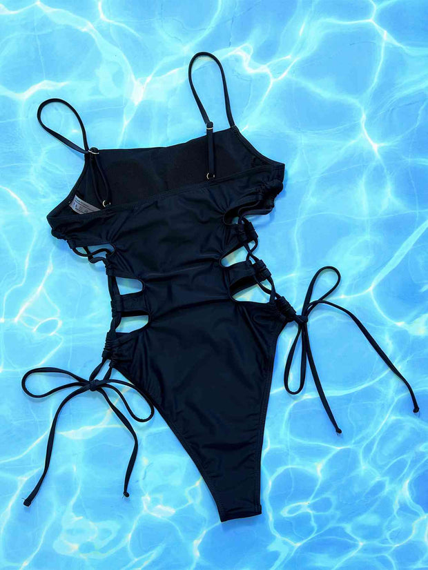 Stylish Cutout Lace-Up One-Piece Swimsuit with Spaghetti Straps