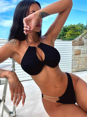 Stylish Halter Neck Bikini Set with Chain Detail - Luxe Two-Piece Swimwear