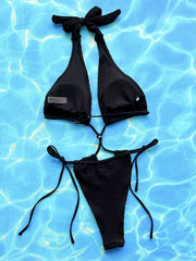 Chic Halter Neck Side Tie One-Piece Swimsuit - Sophisticated Swimwear