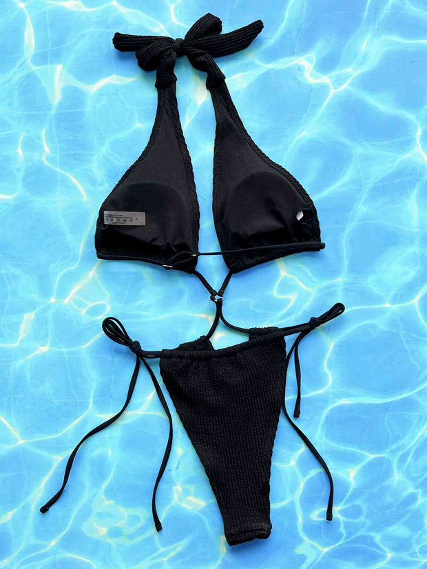 Chic Halter Neck Side Tie One-Piece Swimsuit - Sophisticated Swimwear