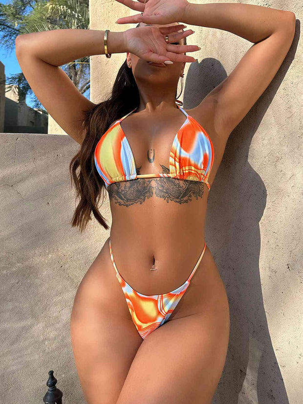 Vibrant Multicolored Ruched Three-Piece Swim Set with Drawstring Detail
