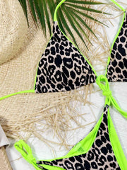 Chic Leopard Print Halter Neck Bikini Set with Tie Sides - Exotic Swimwear