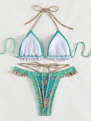 Women's Ethnic Print Halter Neck Tie Bikini Set