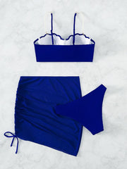 Chic Solid Color Shell Shape Bikini Three-Piece Sets for Women