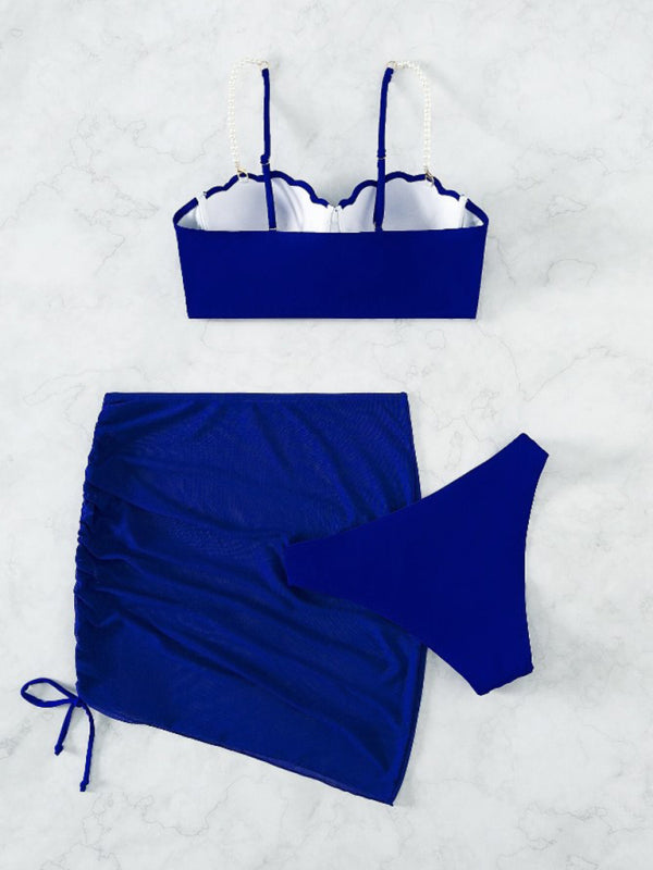 Chic Solid Color Shell Shape Bikini Three-Piece Sets for Women