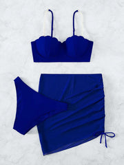 Chic Solid Color Shell Shape Bikini Three-Piece Sets for Women