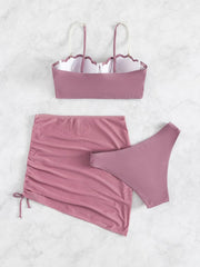 Chic Solid Color Shell Shape Bikini Three-Piece Sets for Women