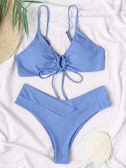 Chic Solid Color Drawstring Tie Bikini - Sexy Swimwear for Women