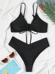 Chic Solid Color Drawstring Tie Bikini - Sexy Swimwear for Women