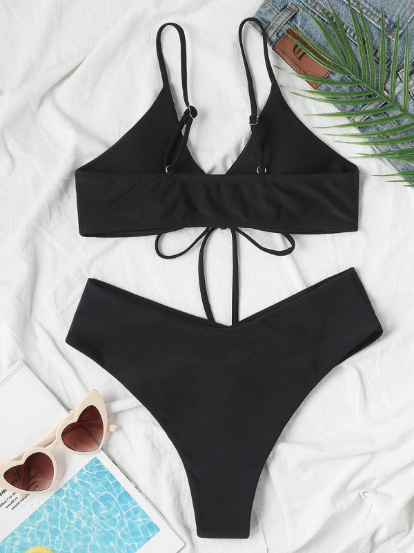 Chic Solid Color Drawstring Tie Bikini - Sexy Swimwear for Women