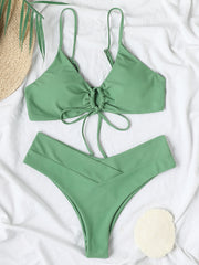 Chic Solid Color Drawstring Tie Bikini - Sexy Swimwear for Women