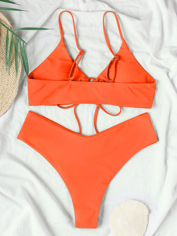 Chic Solid Color Drawstring Tie Bikini - Sexy Swimwear for Women