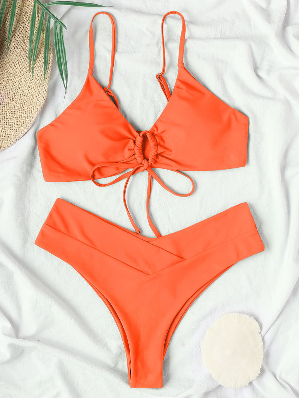 Chic Solid Color Drawstring Tie Bikini - Sexy Swimwear for Women
