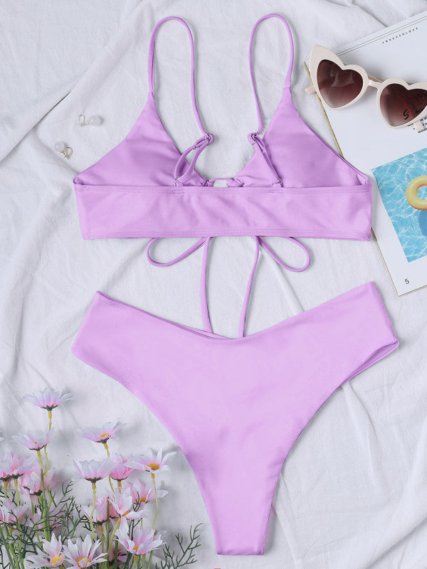 Chic Solid Color Drawstring Tie Bikini - Sexy Swimwear for Women