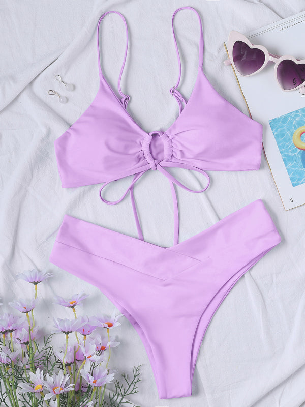 Chic Solid Color Drawstring Tie Bikini - Sexy Swimwear for Women