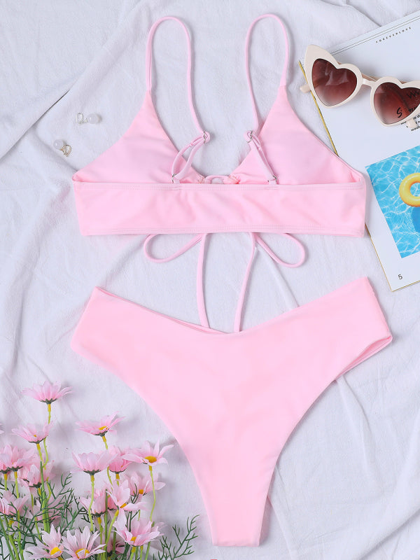Chic Solid Color Drawstring Tie Bikini - Sexy Swimwear for Women