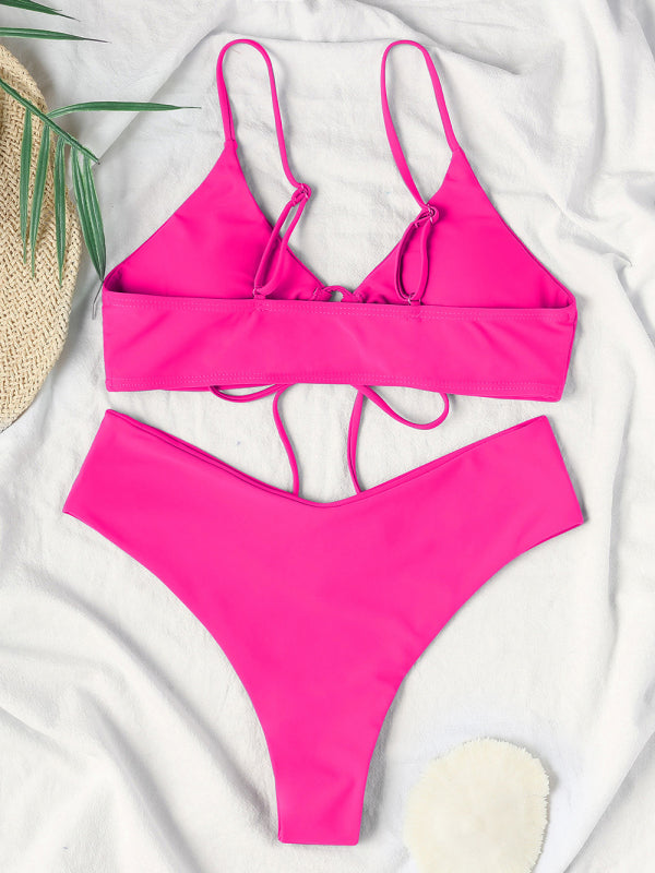 Chic Solid Color Drawstring Tie Bikini - Sexy Swimwear for Women
