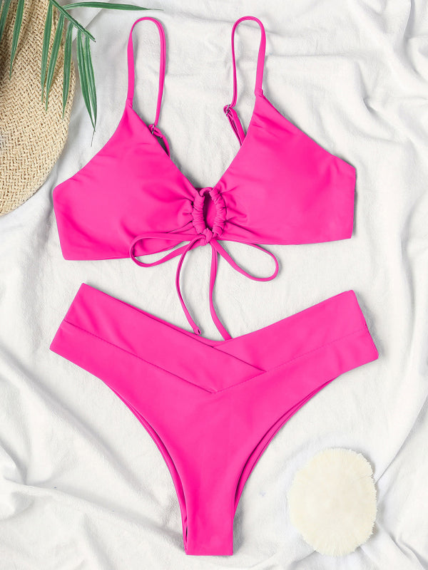 Chic Solid Color Drawstring Tie Bikini - Sexy Swimwear for Women