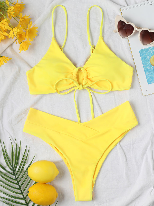 Chic Solid Color Drawstring Tie Bikini - Sexy Swimwear for Women