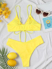 Chic Solid Color Drawstring Tie Bikini - Sexy Swimwear for Women