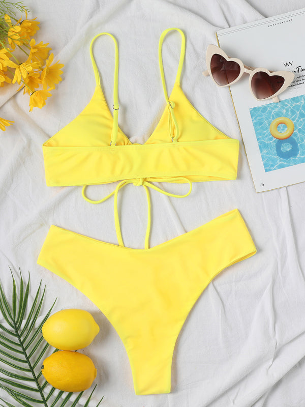 Chic Solid Color Drawstring Tie Bikini - Sexy Swimwear for Women