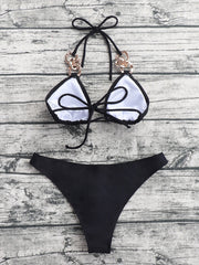 Sexy European & American Print Split Bikini with Ribbon Detail