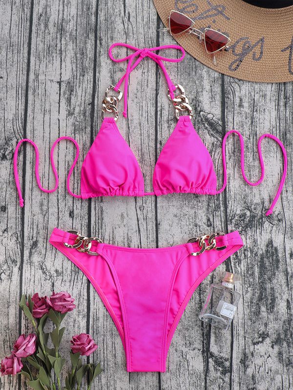 Sexy European & American Print Split Bikini with Ribbon Detail