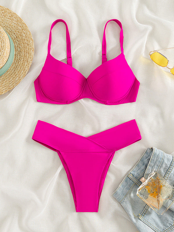 Sexy Solid Color Split Bikini - Sleek Swimwear for Women