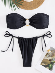 Chic Solid Color Tube Top Bikini - Sexy Split Swimsuit for Women