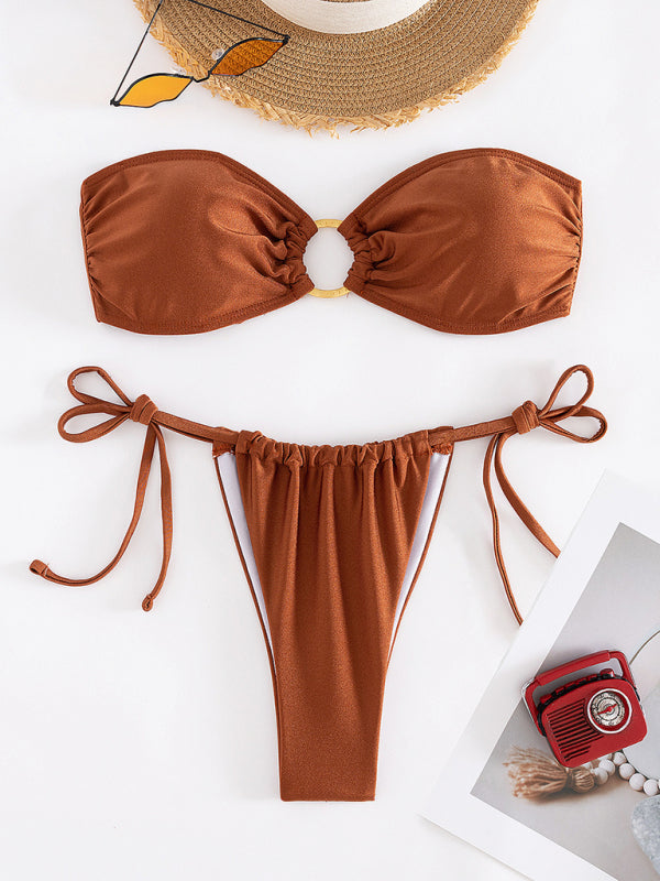 Chic Solid Color Tube Top Bikini - Sexy Split Swimsuit for Women