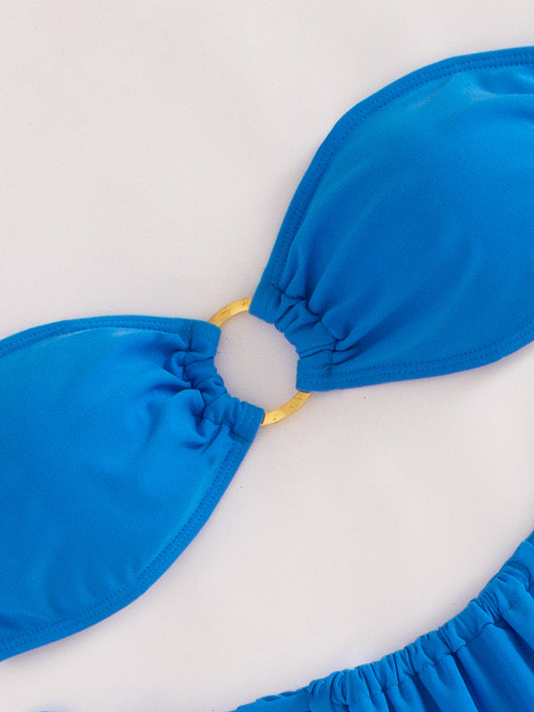 Chic Solid Color Tube Top Bikini - Sexy Split Swimsuit for Women