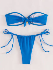 Chic Solid Color Tube Top Bikini - Sexy Split Swimsuit for Women