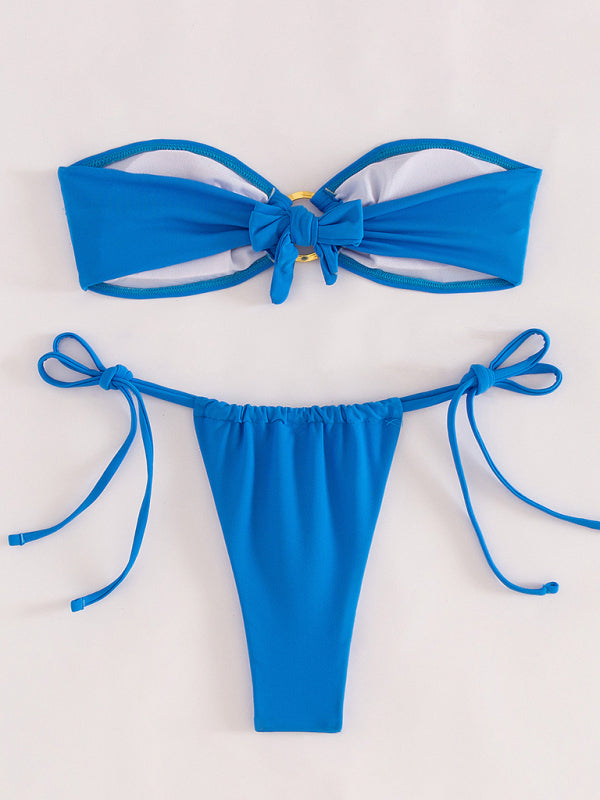 Chic Solid Color Tube Top Bikini - Sexy Split Swimsuit for Women
