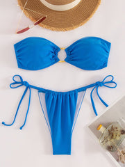 Chic Solid Color Tube Top Bikini - Sexy Split Swimsuit for Women