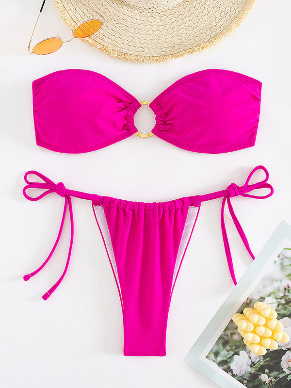 Chic Solid Color Tube Top Bikini - Sexy Split Swimsuit for Women