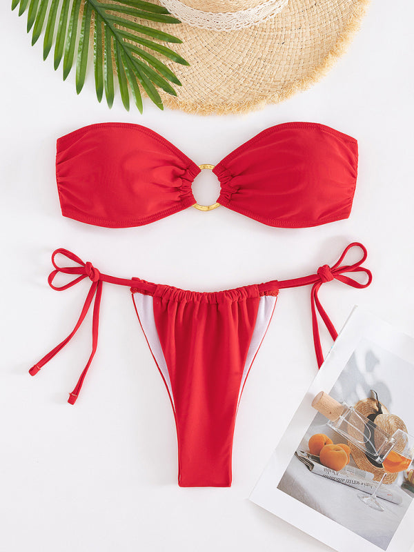 Chic Solid Color Tube Top Bikini - Sexy Split Swimsuit for Women