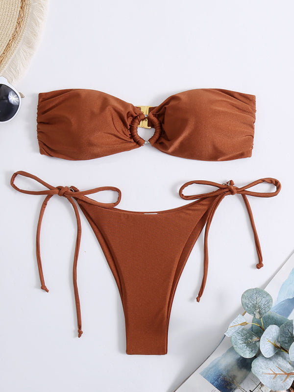 Sexy Solid Color Strappy Split Bikini - Modern Swimsuit for Women