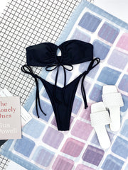 Strapless Solid Color Tube Top Bikini - Sexy Low Waist One-Piece