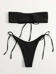 Strapless Solid Color Tube Top Bikini - Sexy Low Waist One-Piece