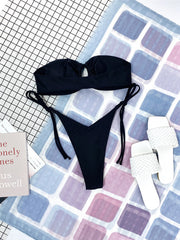 Strapless Solid Color Tube Top Bikini - Sexy Low Waist One-Piece