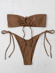 Strapless Solid Color Tube Top Bikini - Sexy Low Waist One-Piece