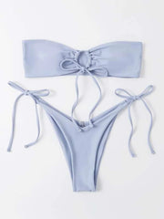 Strapless Solid Color Tube Top Bikini - Sexy Low Waist One-Piece