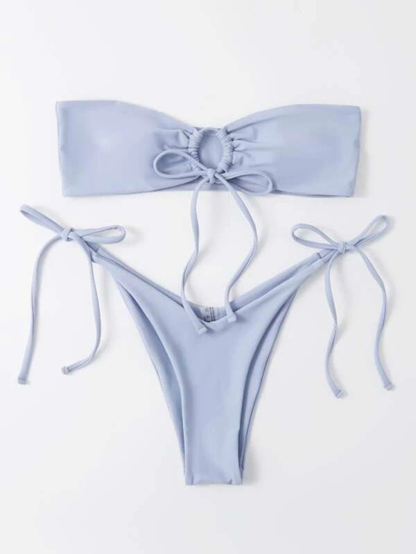 Strapless Solid Color Tube Top Bikini - Sexy Low Waist One-Piece