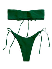 Strapless Solid Color Tube Top Bikini - Sexy Low Waist One-Piece