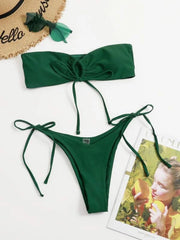 Strapless Solid Color Tube Top Bikini - Sexy Low Waist One-Piece