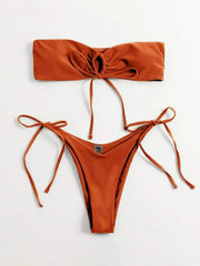 Strapless Solid Color Tube Top Bikini - Sexy Low Waist One-Piece