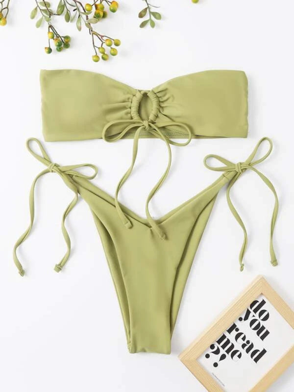 Strapless Solid Color Tube Top Bikini - Sexy Low Waist One-Piece