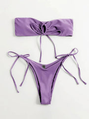 Strapless Solid Color Tube Top Bikini - Sexy Low Waist One-Piece