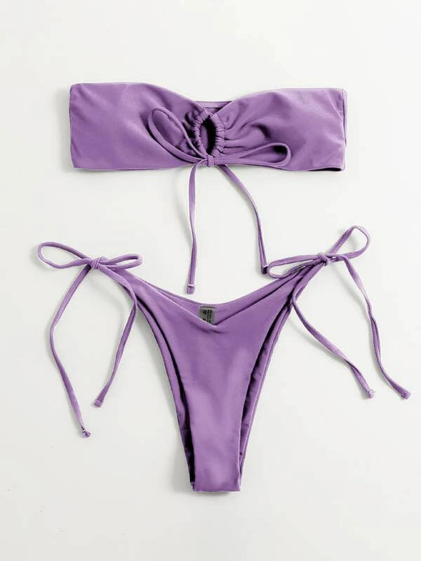 Strapless Solid Color Tube Top Bikini - Sexy Low Waist One-Piece